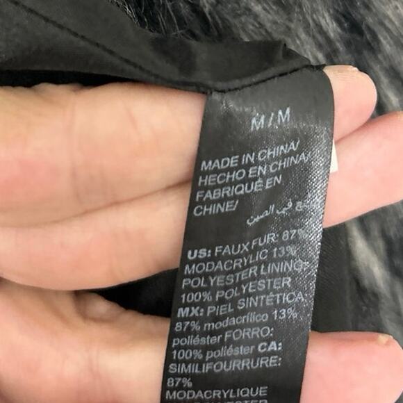 White House Black Market Faux Fur Long Vest Gray Black Sleeveless Jacket Med - Picture 12 of 15